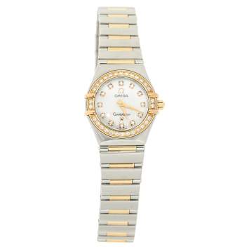 Pre Owned Omega MOP 18K Yellow Gold & Stainless Steel Diamond Constellation 895.1203 Women's Wristwatch 22 mm
