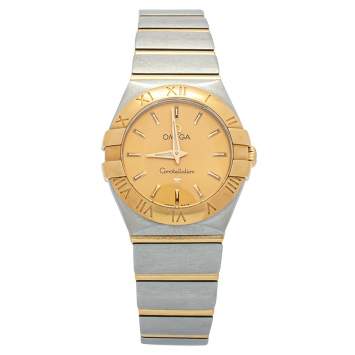 Pre Owned Omega Champagne 18K Yellow Gold Stainless Steel Constellation Women's Wristwatch 24 mm