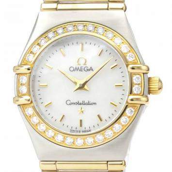 Pre Owned Omega MOP Diamonds 18K Yellow Gold And Stainless Steel Constellation 1267.70 Quartz Women's Wristwatch 22 MM