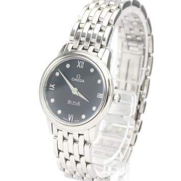 Pre Owned Omega Blue Stainless Steel De Ville 424.10.27.60.53.001 Quartz Women's Wristwatch 27 MM