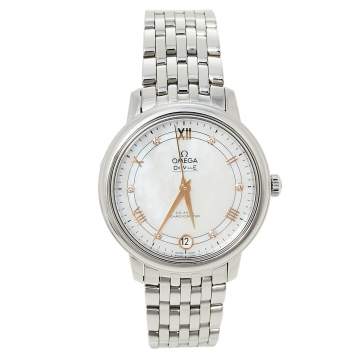 Pre Owned Omega Mother of Pearl Stainless Steel Diamond De Ville Prestige Co-Axial 424.10.33.20.55.002 Women's Wristwatch 32.70 mm