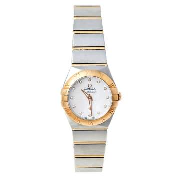 Pre Owned Omega Mother of Pearl 18K Yellow Gold and Stainless Steel Constellation 795.1001 Women's Wristwatch 27 mm