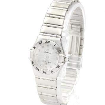 Pre Owned Omega Silver Diamonds Stainless Steel Constellation 1562.36 Quartz Women's Wristwatch 22 MM