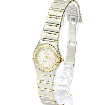 Pre Owned Omega Silver Diamonds 18k Yellow Gold And Stainless Steel Constellation 1367.30 Women's Wristwatch 22 MM