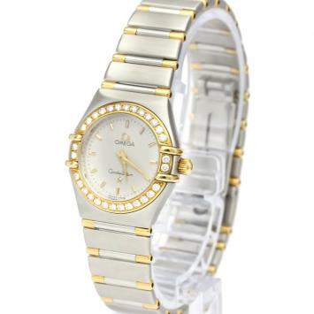 Pre Owned Omega Silver Diamonds 18k Yellow Gold And Stainless Steel Constellation 1367.30 Quartz Women's Wristwatch 22 MM
