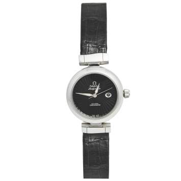 Pre Owned Omega Black Stainless Steel Leather Ladymatic 425.33.34.20.01.001 Women's Wristwatch 34 mm