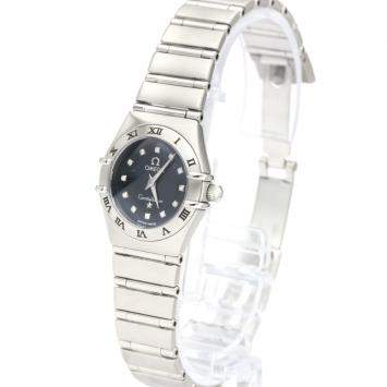 Pre Owned Omega Blue Diamond Stainless Steel Constellation Cindy Crawford LTD Edition 1563.85 Women's Wristwatch 22 MM