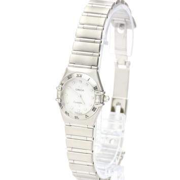 Pre Owned Omega MOP Diamonds Stainless Steel Constellation Quartz 1566.76 Women's Wristwatch 22 MM