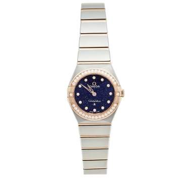 Pre Owned Omega Blue 18k Rose Gold Stainless Steel Diamond Constellation 13125256053002 Women's Wristwatch 25 mm