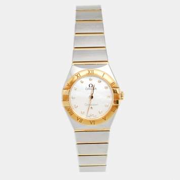 Pre Owned Omega Mother Of Pearl 18K Yellow Gold Stainless Steel Constellation 131.20.25.60.55.002 Women's Wristwatch 25 mm