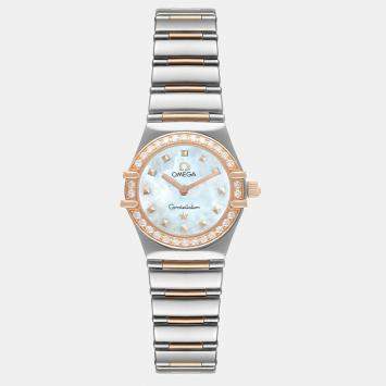Pre Owned Omega MOP Diamonds 18k Rose Gold And Stainless Steel Constellation My Choice 1368.71.00 Women's Wristwatch 22.5 mm