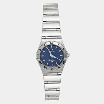 Pre Owned Omega Blue Stainless Steel Constellation 795.1201 Women's Wristwatch 25 mm 