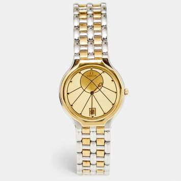 Pre Owned Omega Champagne 18k Yellow Gold Stainless Steel DeVille Symbol 196.0316 Women's Wristwatch 32 mm 