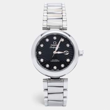 Pre Owned Omega Black Stainless Steel Diamond De Ville Ladymatic 425.30.34.20.51.001 Women's Wristwatch 34 mm