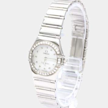 Pre Owned Omega White Shell Stainless Steel Constellation 1465.71 Quartz Women's Wristwatch 22 mm