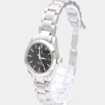 Pre Owned Omega Black Stainless Steel Seamaster Aqua Terra 2577.50 Quartz Women's Wristwatch 29 mm