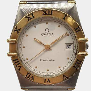Pre Owned Omega White 18K Yellow Gold And Stainless Steel Constellation 1310.20 Quartz Women's Wristwatch 33 mm