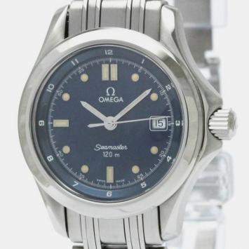 Pre Owned Omega Blue Stainless Steel Seamaster 2571.80 Quartz Women's Wristwatch 28 mm