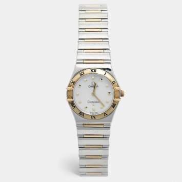 Pre Owned Omega Mother Of Pearl 18K Yellow Gold Stainless Steel My Choice Constellation 1371.71.00 Women's Wristwatch 25.50 mm