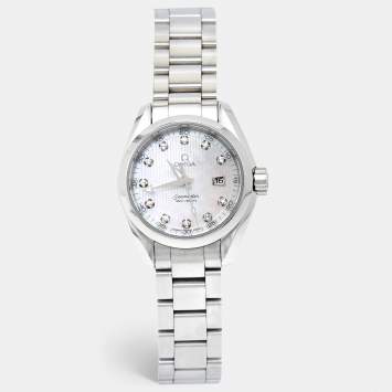 Pre Owned Omega Mother of Pearl Diamond Stainless Steel Seamaster Aqua Terra 231.10.30.60.55.001 Women's Wristwatch 30 mm 