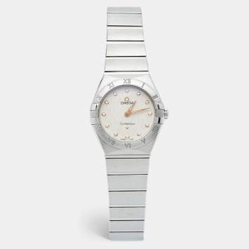 Pre Owned Omega Silver Diamond Stainless Steel Constellation 131.10.28.60.52.001 Women's Wristwatch 28 mm
