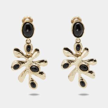 Pre Owned Oscar de la Renta Resin Gold Tone Earrings
