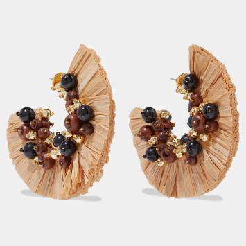 Pre Owned Oscar De La Renta Beads Raffia Fringe Earrings