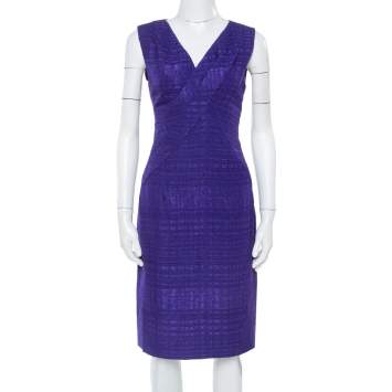 Pre Owned Oscar de la Renta Purple Textured Sheath Dress M
