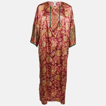 Pre Owned Oscar de la Renta Pink Printed Satin Midi Dress M