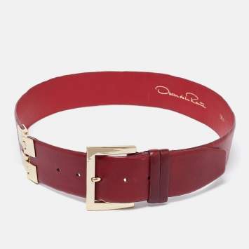 Pre Owned Oscar de la Renta Red Leather Waist Belt Medium