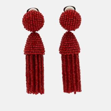 Pre Owned Oscar de la Renta Beads Gunmetal Tone Earrings