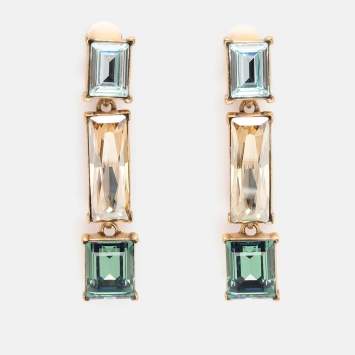 Pre Owned Oscar de la Renta Gold Tone Metal Crystal Drop Earrings