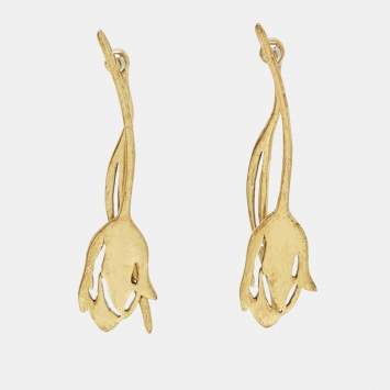 Pre Owned Oscar De La Renta Tulip Gold Tone Earrings