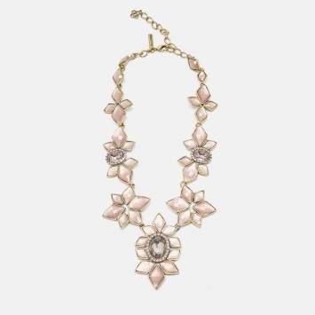 Pre Owned Oscar de la Renta Resin Crystals Gold Tone Necklace