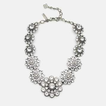 Pre Owned Oscar de la Renta Crystals Silver Tone Necklace