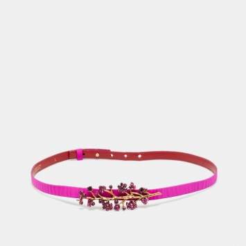 مملوكة مسبقًا Oscar de la Renta Pink Satin Crystal Embellished Belt L
