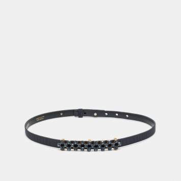 مملوكة مسبقًا حزام خصر أوسكار دي لا رينتا مزخرف بالكريستال ساتان أزرق كحلي مقاس وسط (ميديوم)