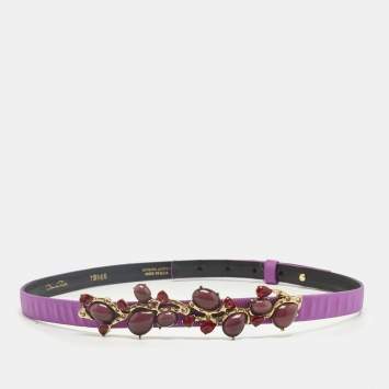مملوكة مسبقًا Oscar de la Renta Purple Satin Crystals Embellished Slim Waist Belt L