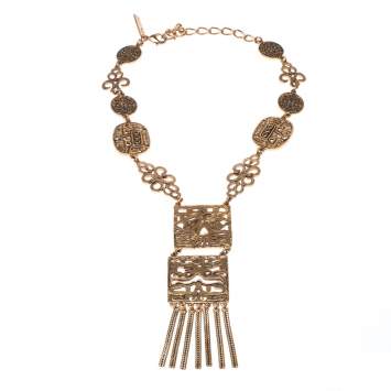 Pre Owned Oscar de la Renta Multi Motif Gold Tone Statement Necklace