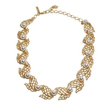 Pre Owned Oscar de la Renta Faux Pearl Gold Tone Necklace 