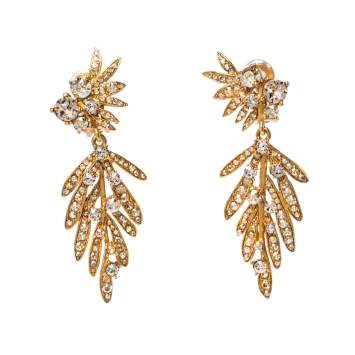 Pre Owned Oscar de la Renta Crystal Tropical Palm Clip-On Earrings