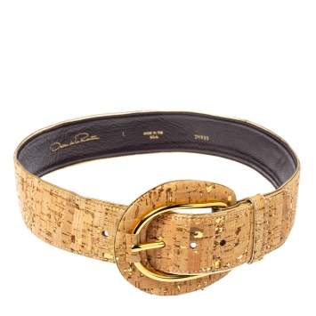 Pre Owned Oscar de la Renta Beige Cork and Leather Waist Belt