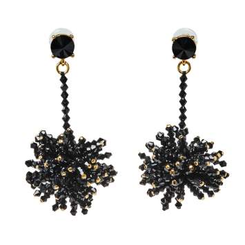 Pre Owned Oscar De La Renta Black Beaded Firework Drop Earrings