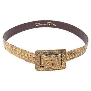 Pre Owned Oscar de la Renta Metallic Gold Python Belt 95CM