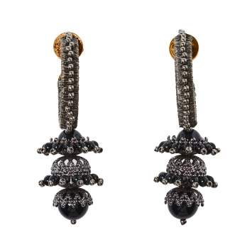Pre Owned Oscar de la Renta Gunmetal Tone Tiered Drop Earrings