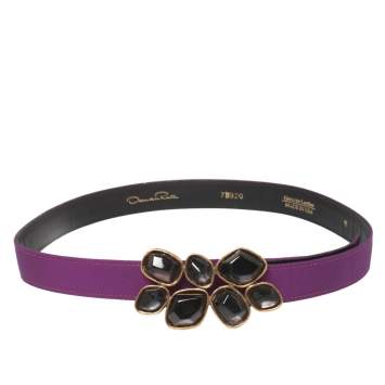 Pre Owned Oscar de la Renta Purple Satin Jewel Embellished Wait Belt 85CM