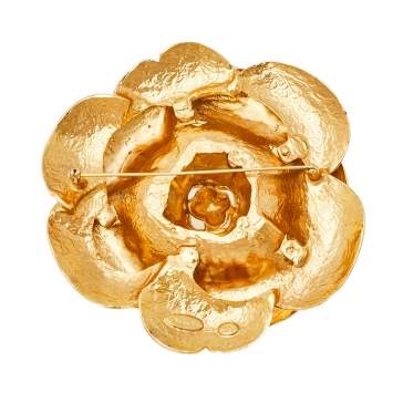 Pre Owned Oscar de la Renta Rosette Gardenia Gold Tone Brooch