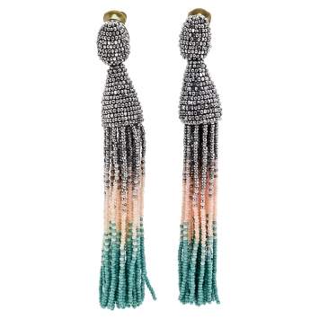 Pre Owned Oscar de la Renta Multicolor Beaded Tassel Clip on Earrings
