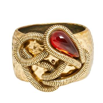 Pre Owned Oscar de la Renta Gold Tone Red Crystal Cuff Bracelet