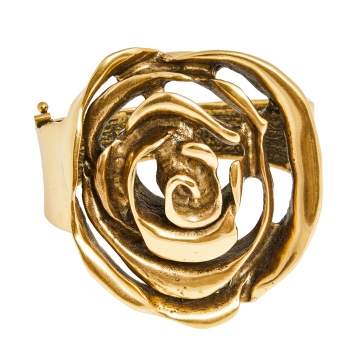 Pre Owned Oscar de la Renta Floral Motif Wide Cuff Bracelet 
